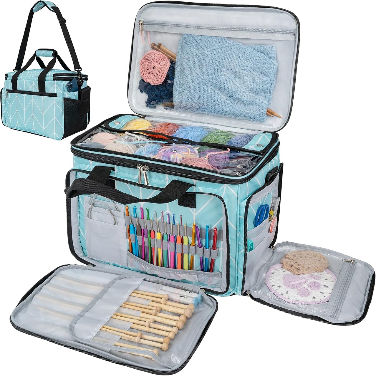 Knitting & Crochet Project Tote – Large Yarn Storage Organizer Bag with Accessories for Crafters & Gifts